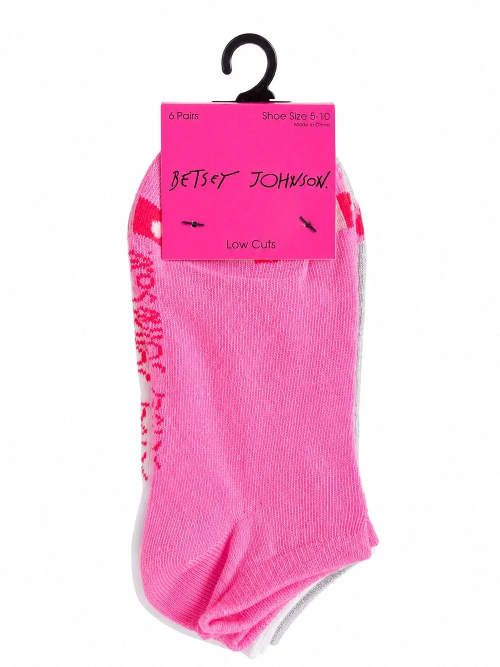 Betsey Johnson Women’s 6 Pair Low Cut Socks Shoe Size 5-10 Pink Gift Set NWT